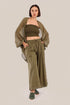 Embroidered fully lined wide leg pants